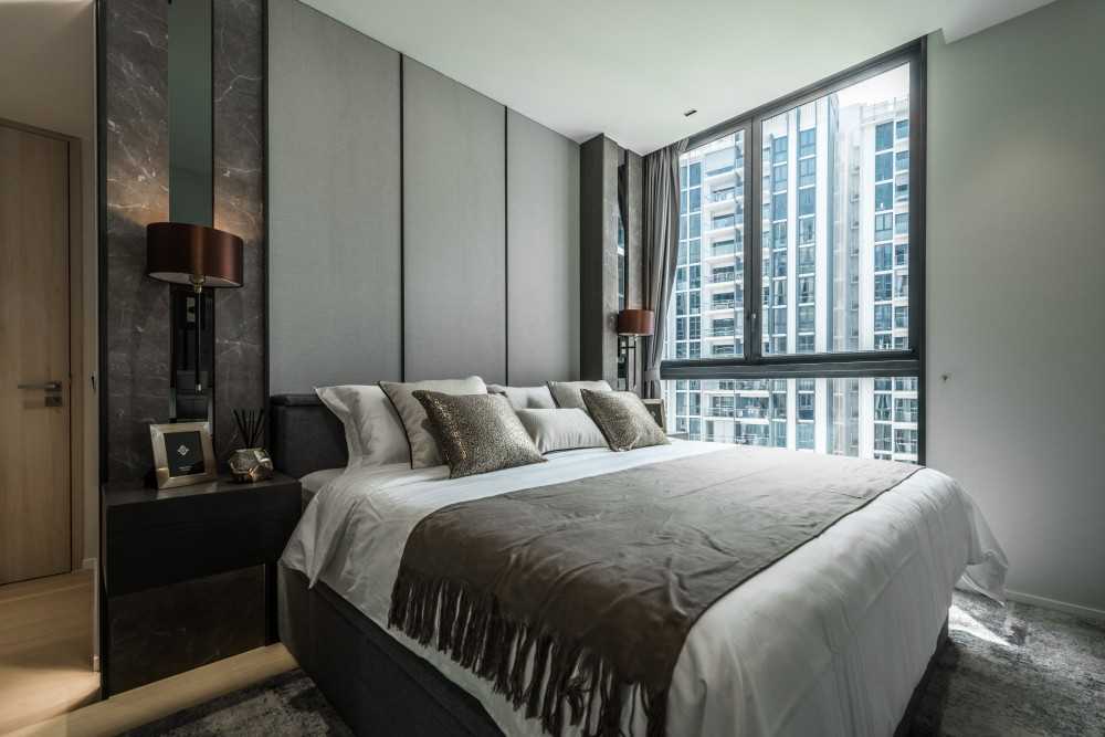 Asian Bedroom with Bedside Table and Flooring