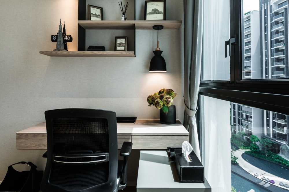 Asian Office with Bookshelf and Desk