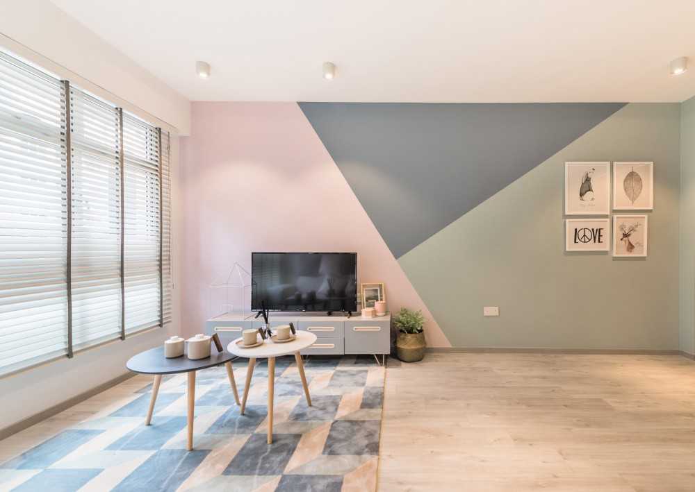 Scandinavian Living Room with Vinyl Flooring and Feature Wall