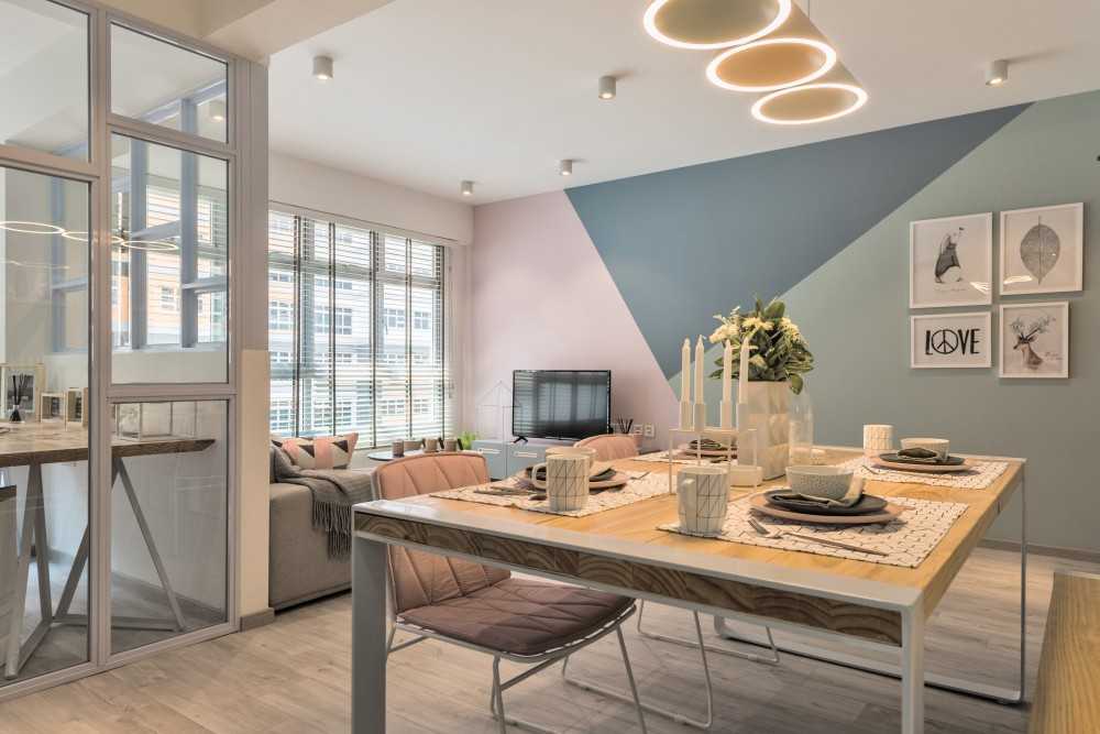 Scandinavian Dining Room with Ceiling Light and Dining Table