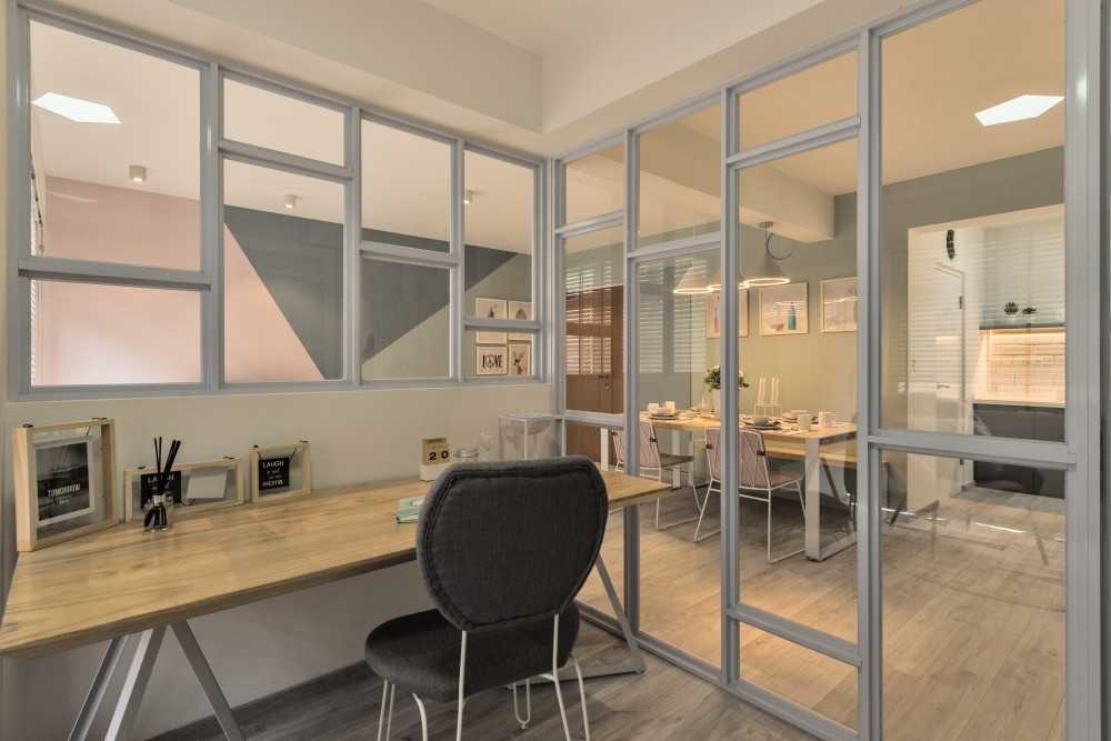 Scandinavian Office with Bookshelf and Desk