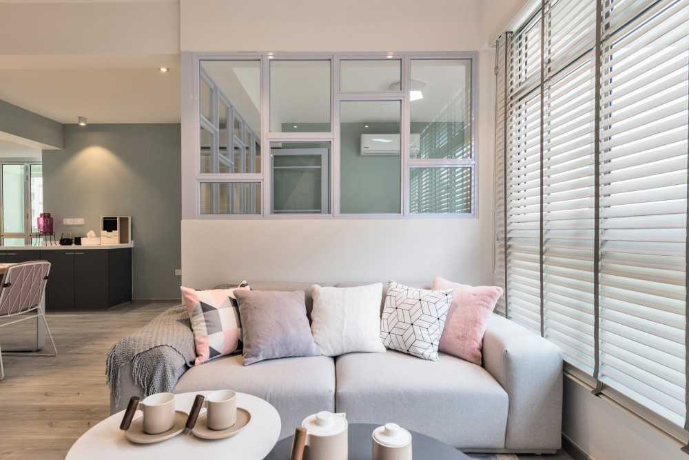 Scandinavian Living Room with Vinyl Flooring and Feature Wall