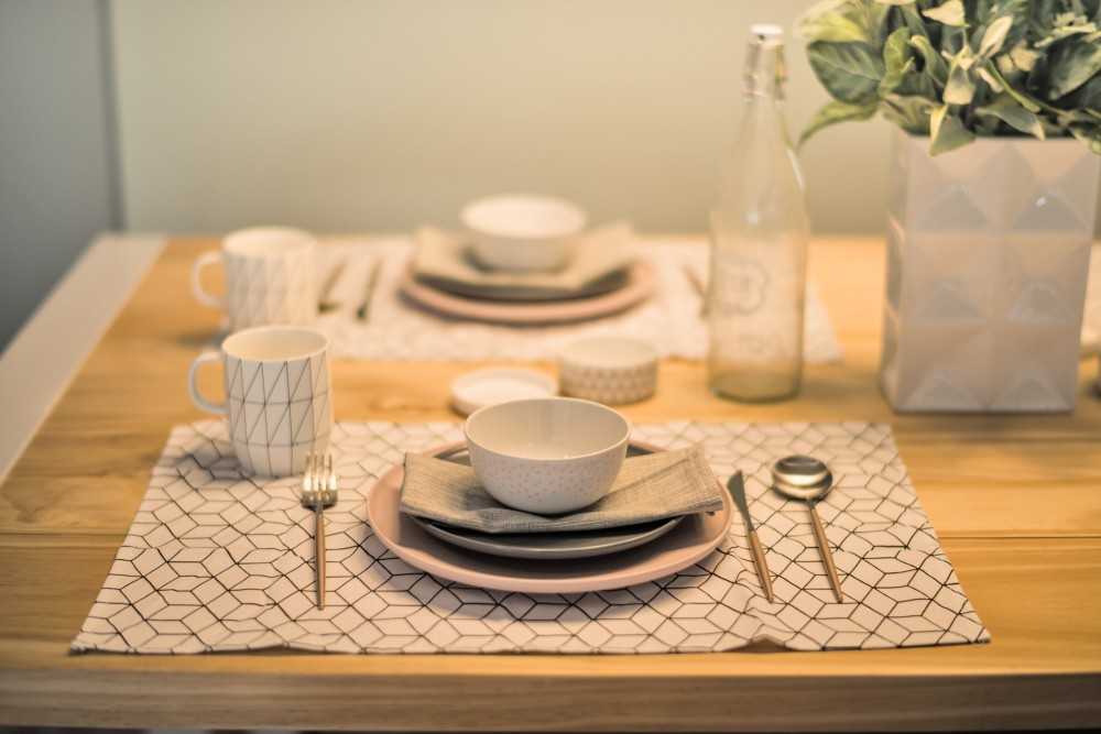 Scandinavian Dining Room with Ceiling Light and Dining Table