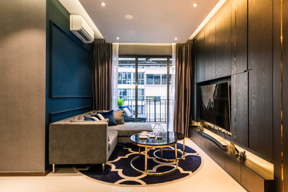 Eclectic Living Room with TV Console and Sofa