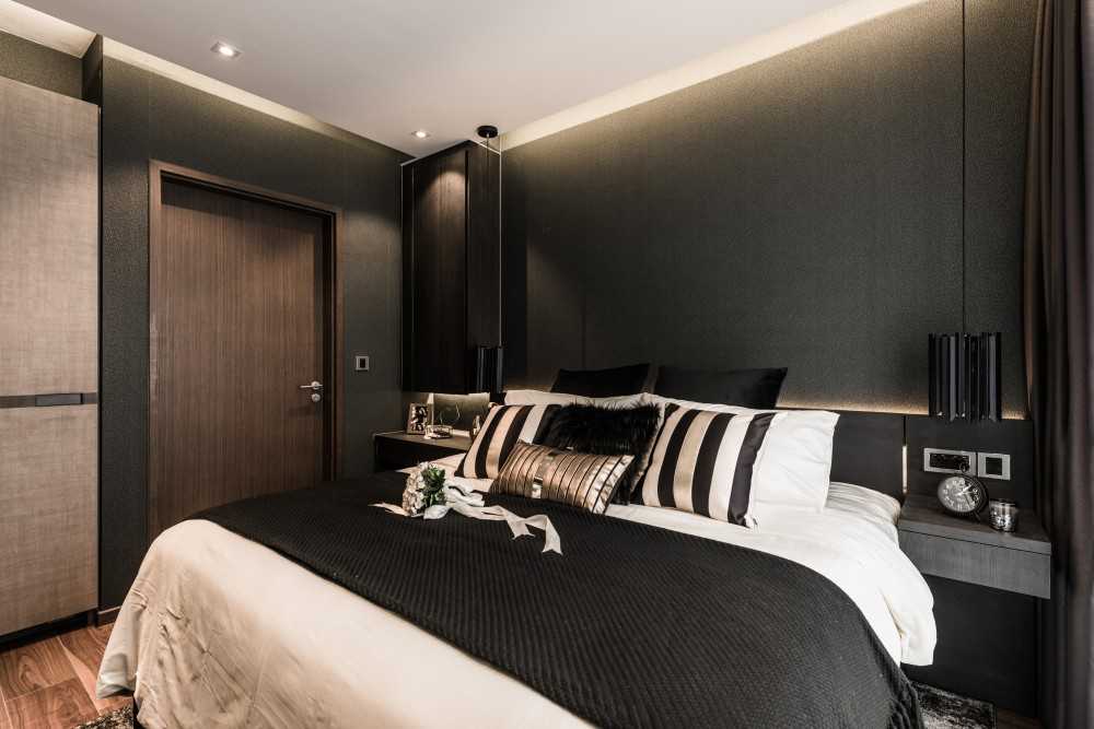 Eclectic Bedroom with Built-in Bed and Bedside Table