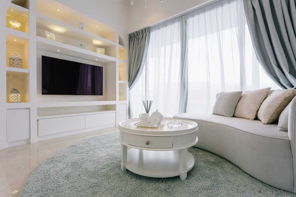 Country Living Room with Bookshelf and TV Console