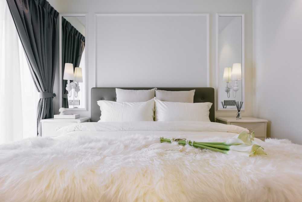 Country Bedroom with Ceiling Light and Queen Bed