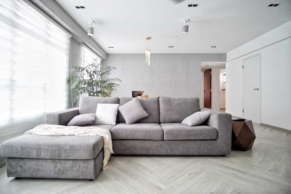Minimalist Living Room with Marble Floor and TV Console