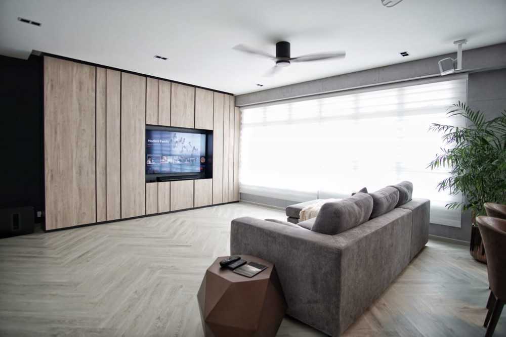 Minimalist Living Room with Settee and Parquet Floor