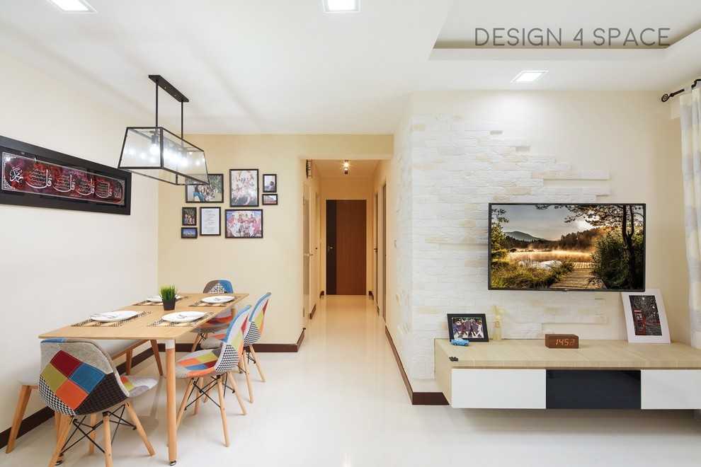 Modern Bedroom with Wood Flooring and Drop Light