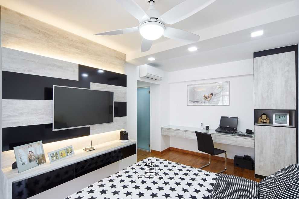 Modern Bedroom with Homogeneous Tiles and Herringbone Tiling