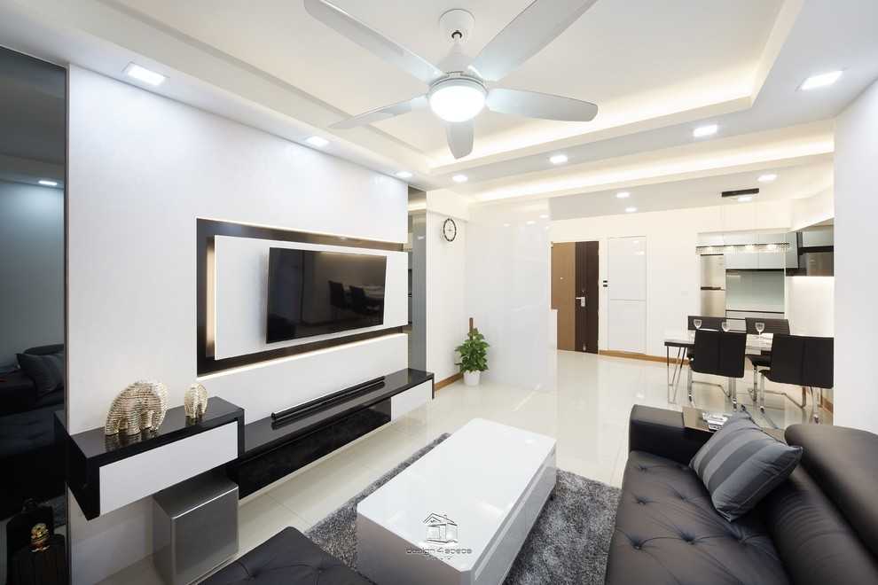 Modern Living Room with Homogeneous Tiles and Paintings