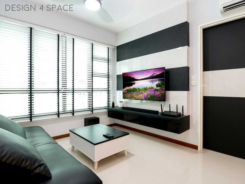Contemporary Living Room with Homogeneous Tiles and Wood Flooring