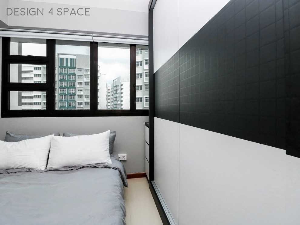 Contemporary Bedroom with Herringbone Tiling and Built-in Bed