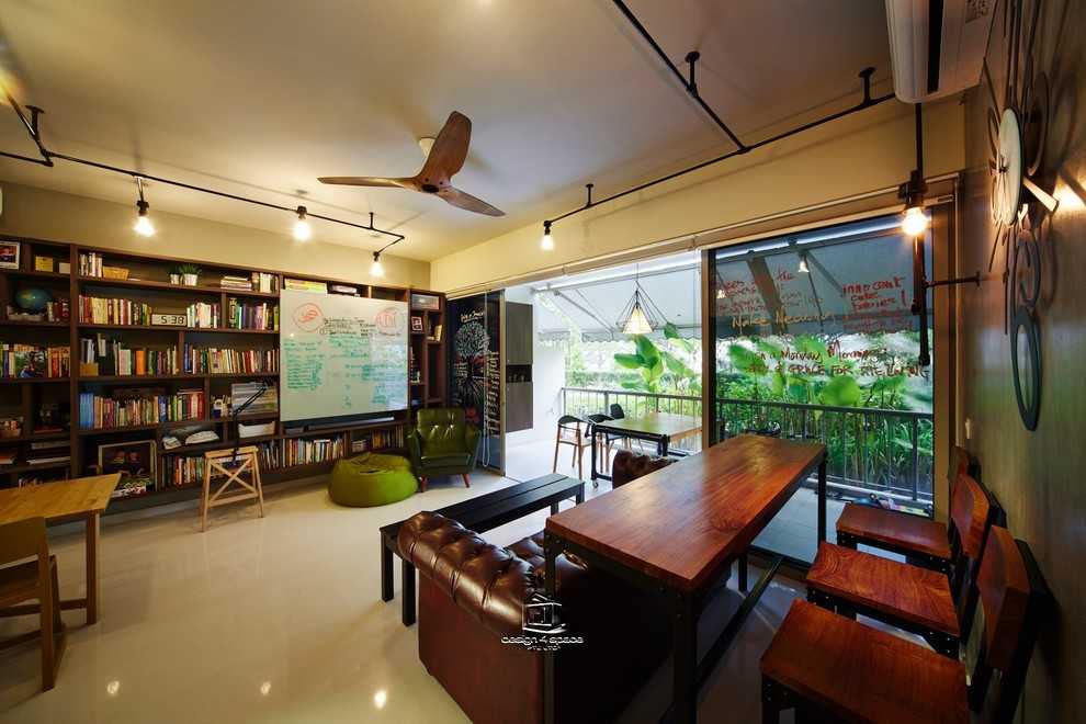 Industrial Living Room with TV Console and Feature Wall