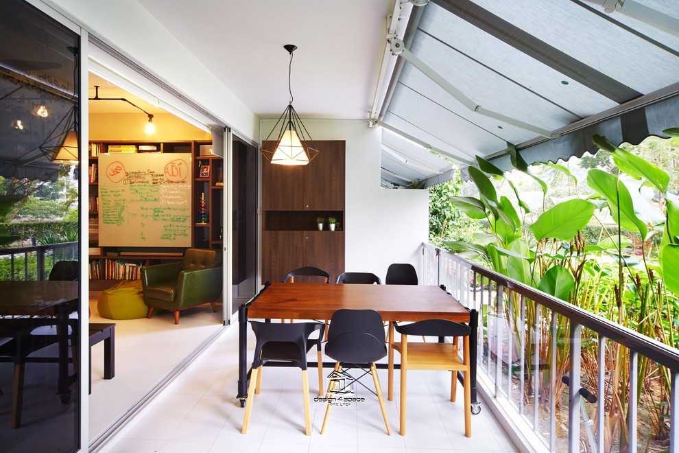 Industrial Balcony with Bay Window and Window Seat