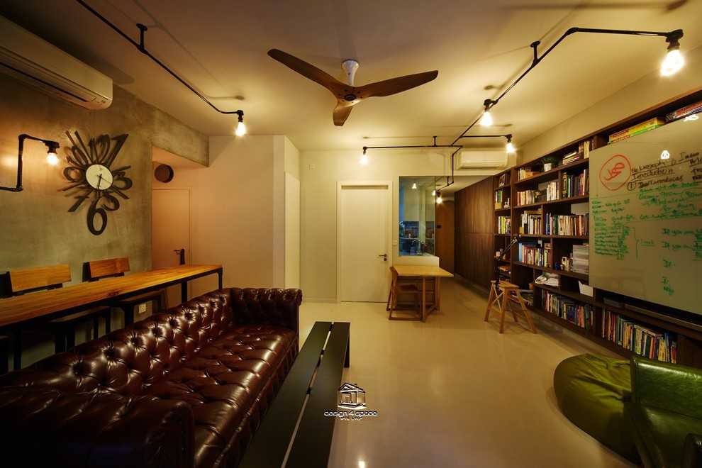 Industrial Living Room with TV Console and Sofa