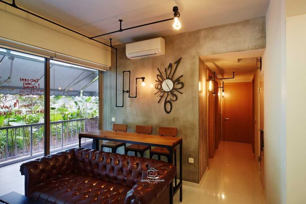 Industrial Dining Room with Cove Lighting and Drop Ceiling