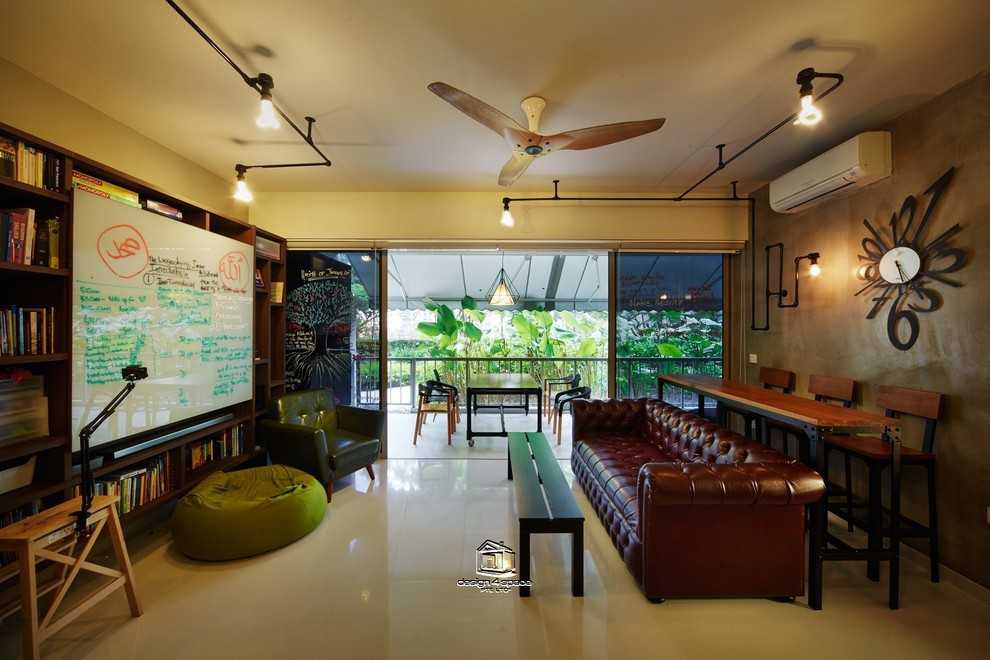 Industrial Living Room with TV Console and Feature Wall