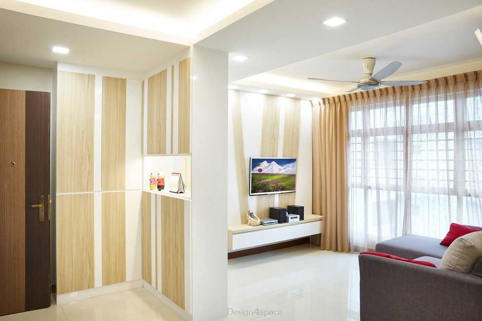 Modern Living Room with Granite Floor and Wood Flooring