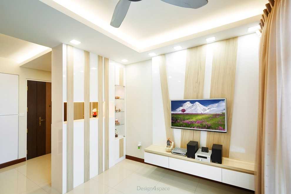 Modern Living Room with Homogeneous Tiles and Wood Flooring