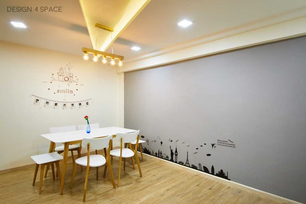 Scandinavian Dining Room with Ceiling Light and Chandelier