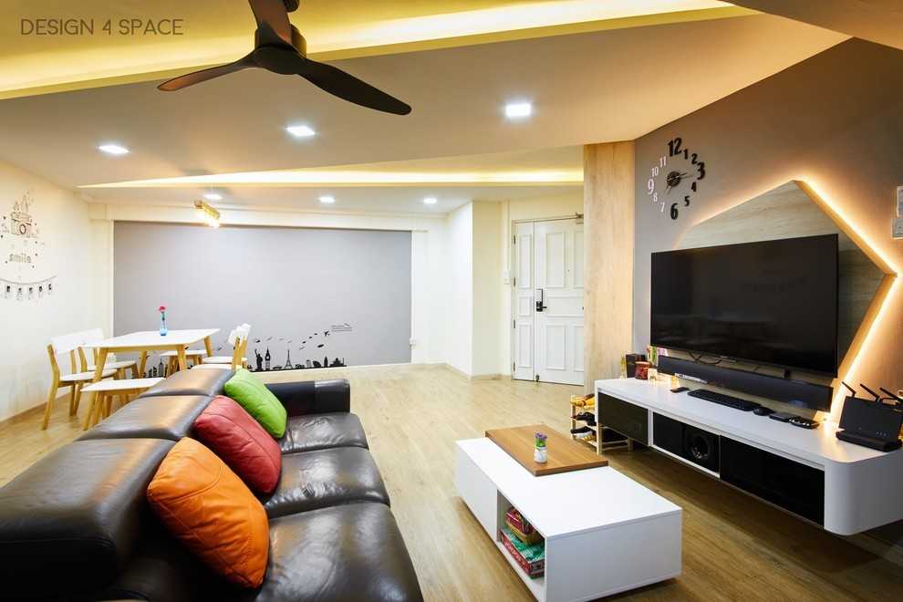 Scandinavian Living Room with Vinyl Flooring and TV Console