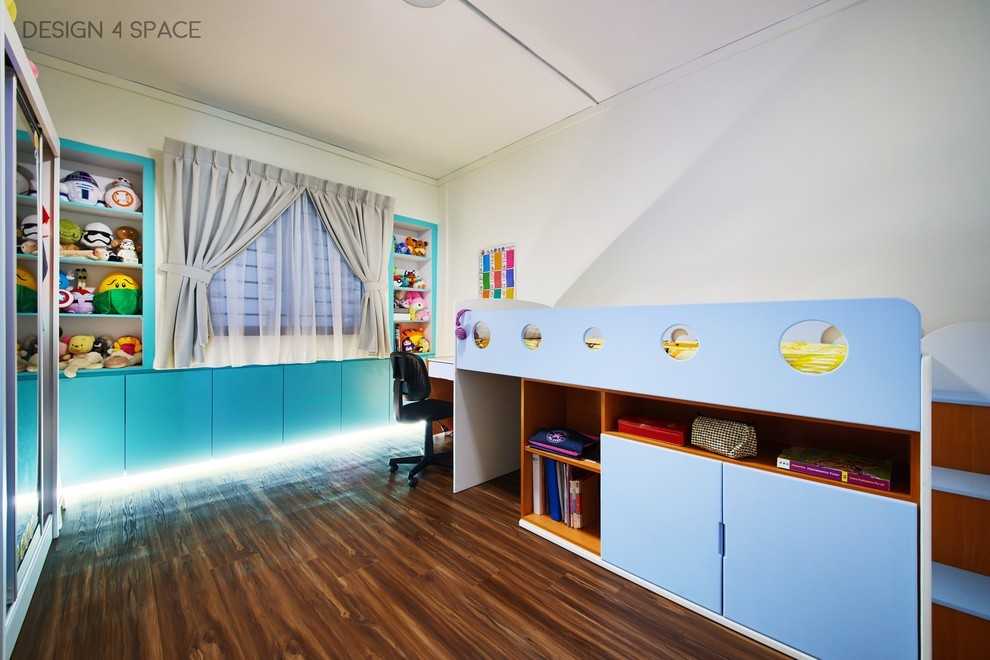 Scandinavian Bedroom with Built-in Bed and Downlights