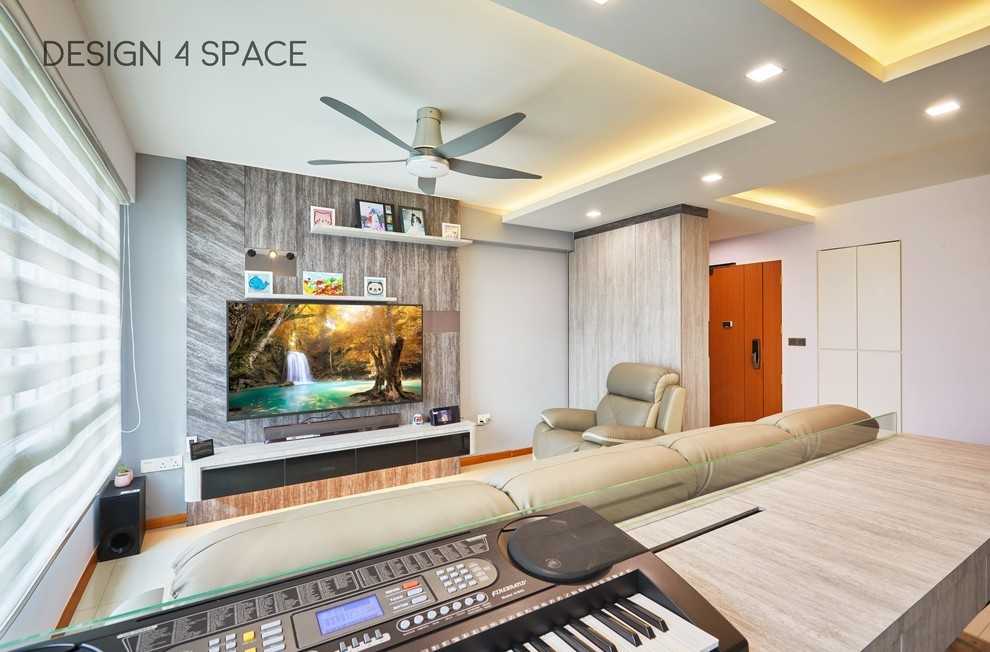 Modern Living Room with Vinyl Flooring and Herringbone Tiling