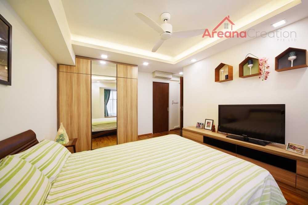 Contemporary Bedroom with Platform Bed and Drop Light