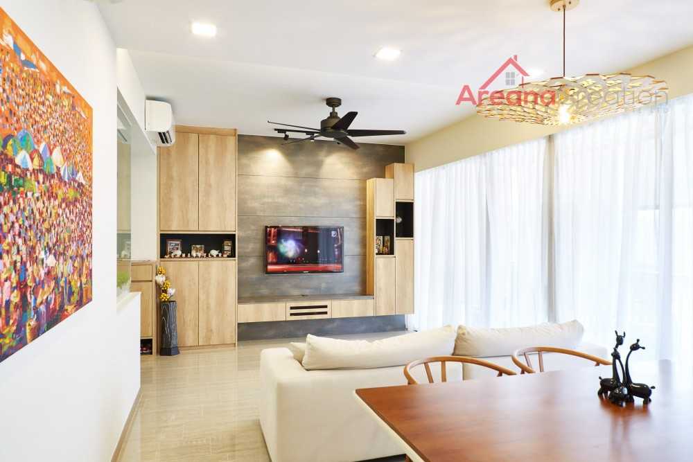 Contemporary Living Room with TV Console and Drop Light