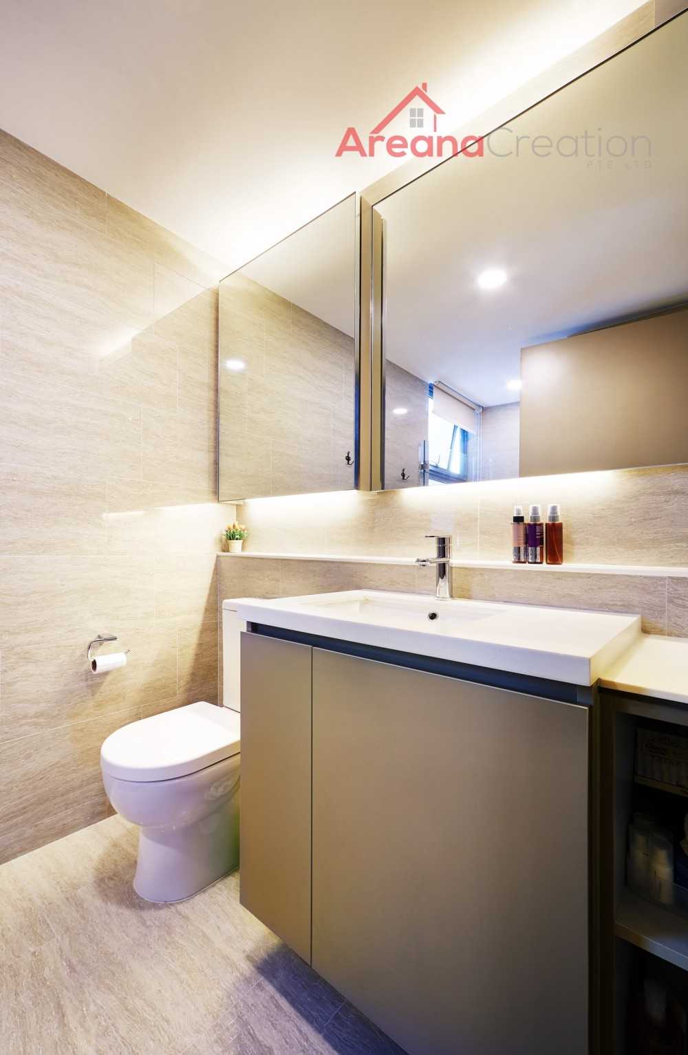Contemporary Bathroom with Wood Flooring and Mirror