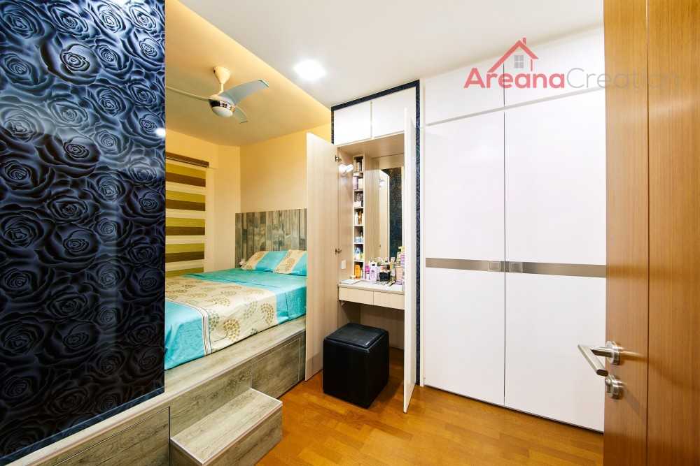 Contemporary Bedroom with Platform Bed and Vinyl Flooring