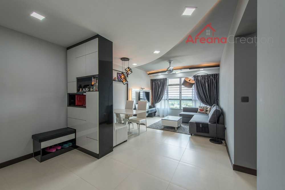 Modern Living Room with Homogeneous Tiles and Carpet