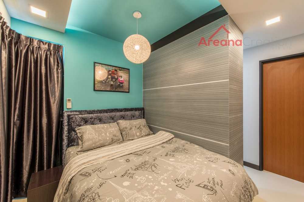 Modern Bedroom with Bookshelf and Platform Bed