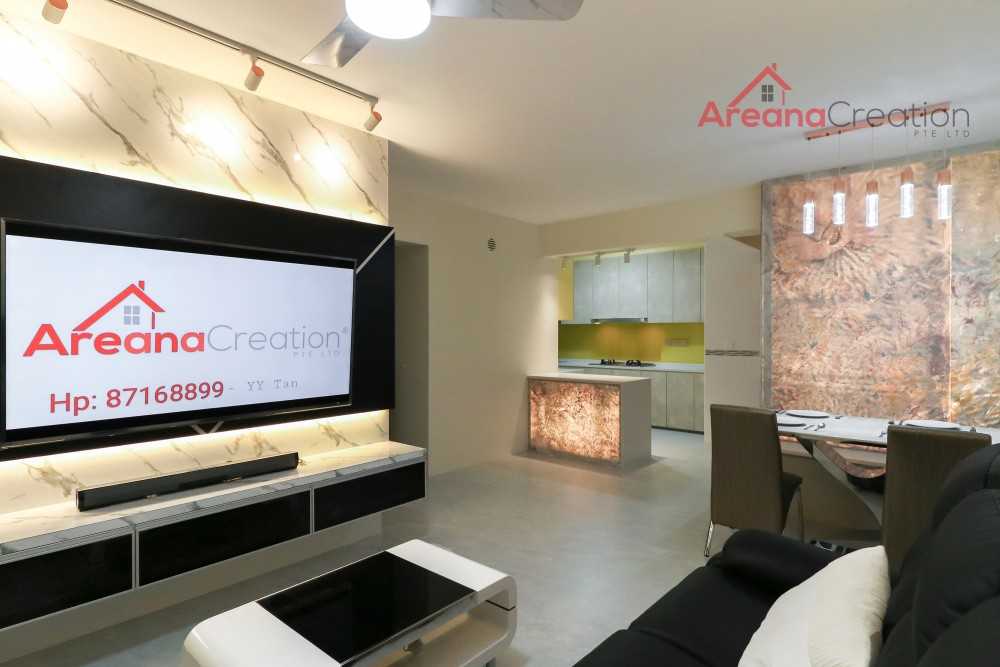 Contemporary Living Room with Bookshelf and Countertop