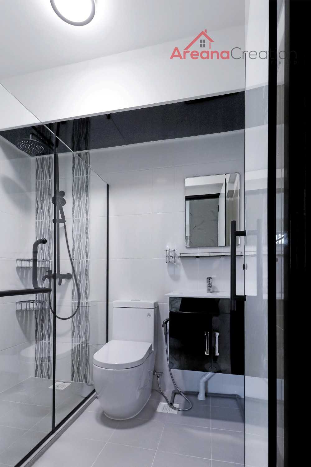 Contemporary Bathroom with Wood Flooring and Bathroom Storage