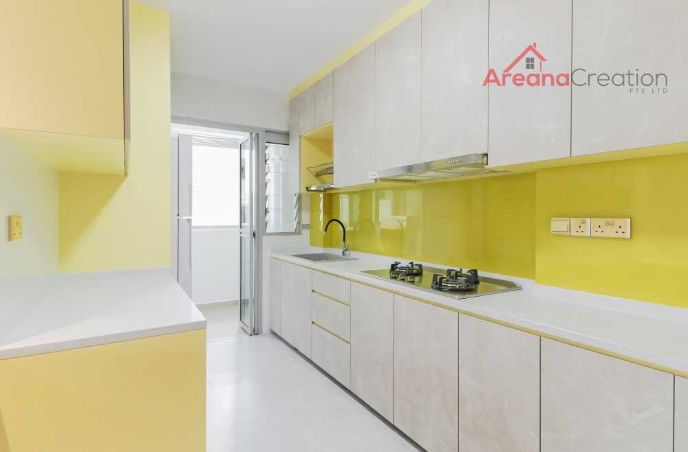 Contemporary Kitchen with Homogeneous Tiles and Wood Flooring