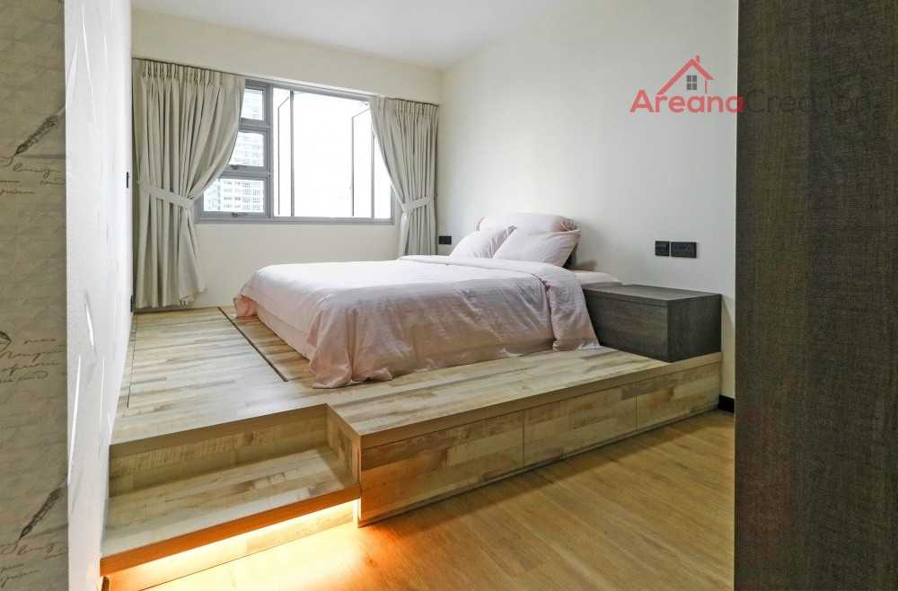 Contemporary Bedroom with Wood Flooring and Cove Lighting