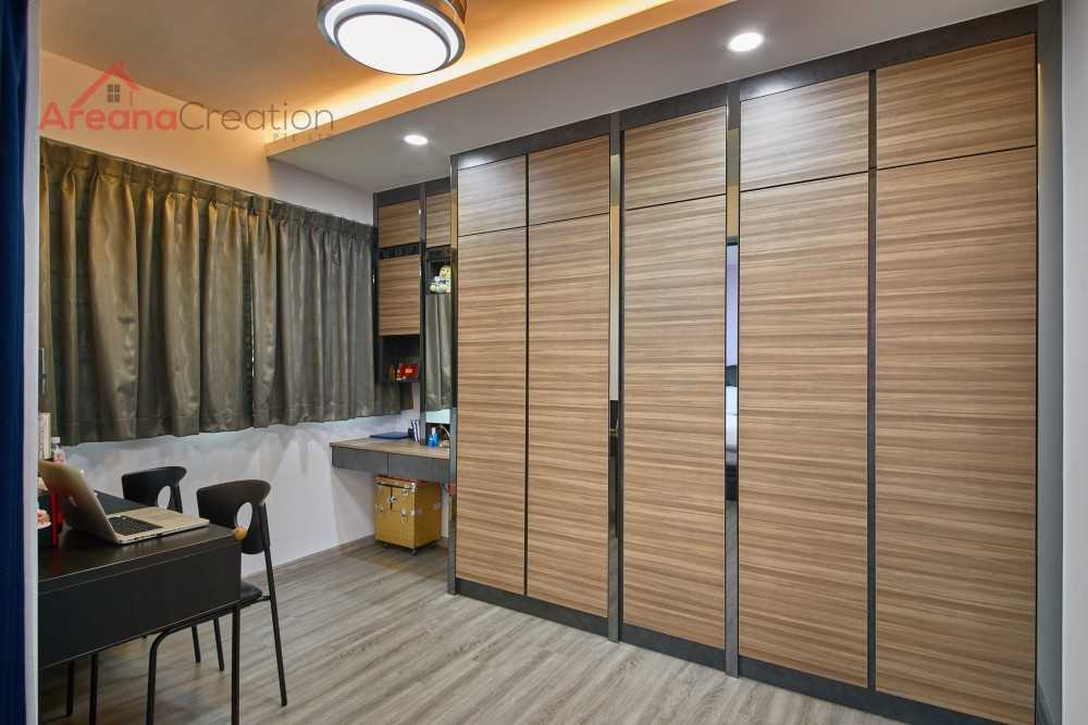 Contemporary Bedroom with Platform Bed and Vinyl Flooring