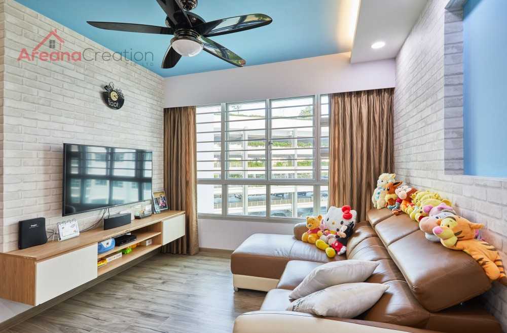 Contemporary Living Room with Ceiling Light and Side Table