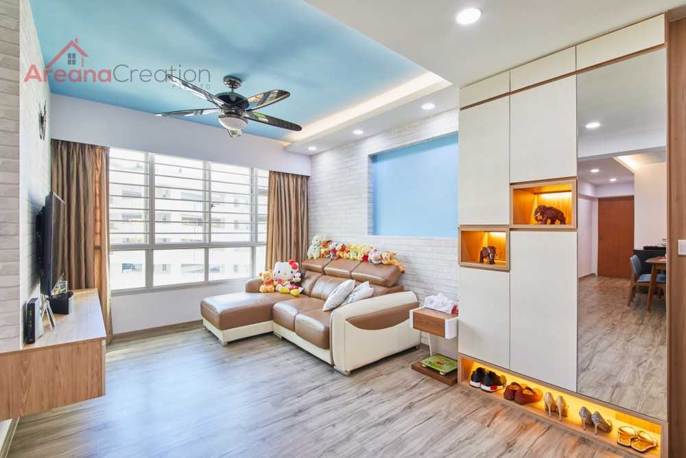 Contemporary Living Room with TV Console and Drop Ceiling