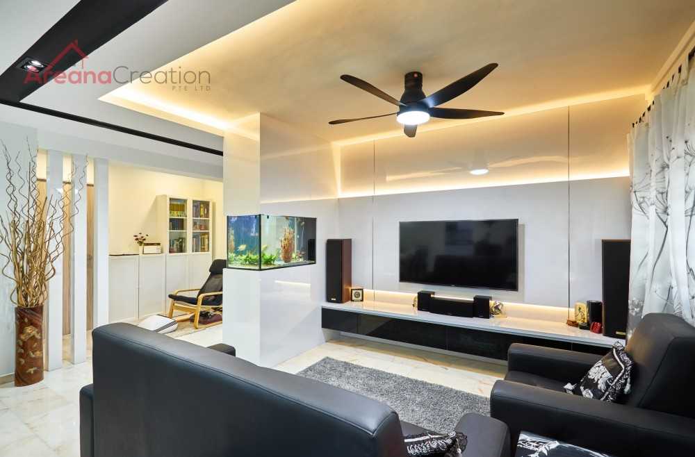 Modern Living Room with Homogeneous Tiles and TV Console
