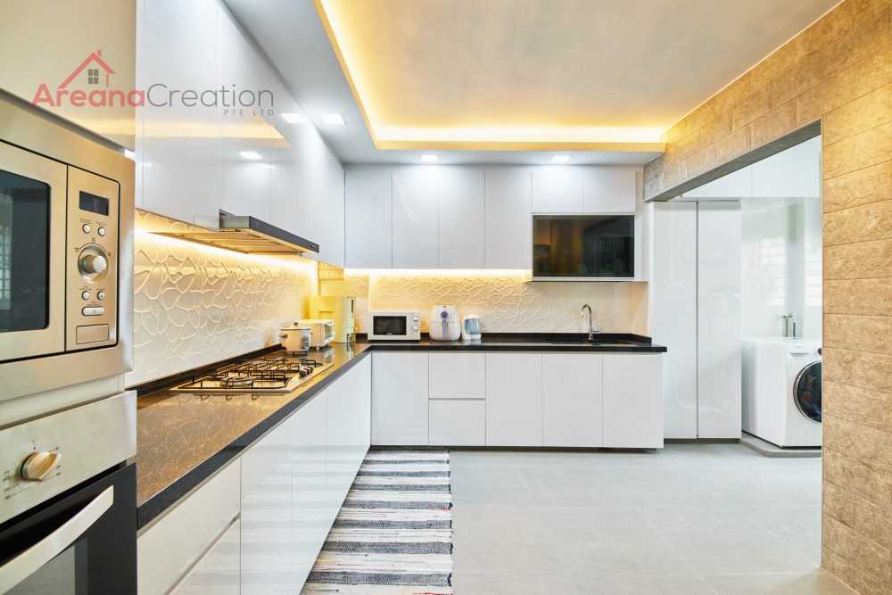 Modern Kitchen with Cement Floor and Wood Flooring