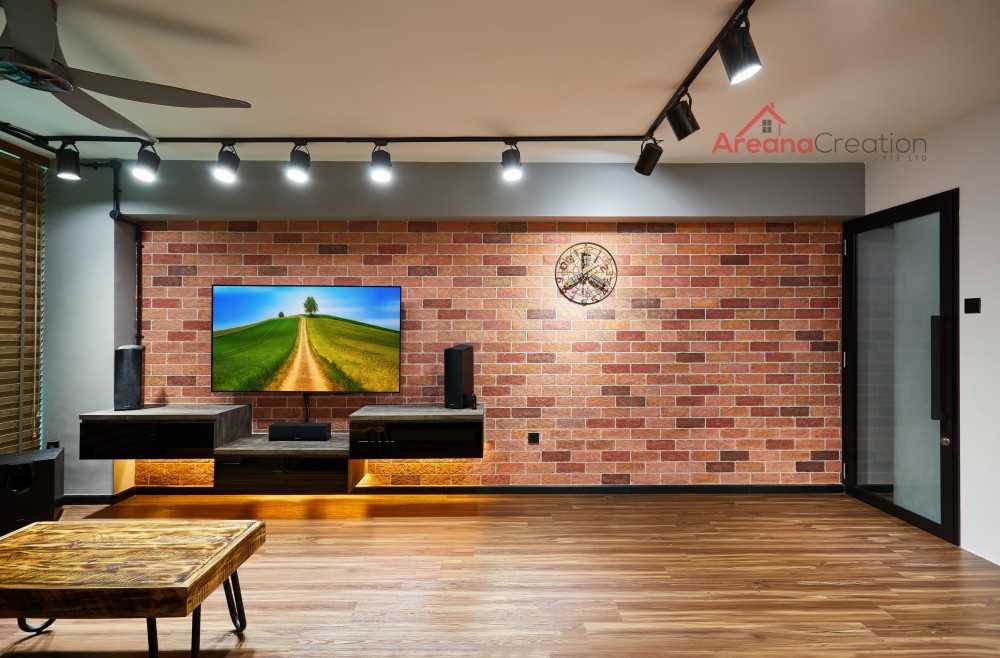 Industrial Living Room with TV Console and Sofa