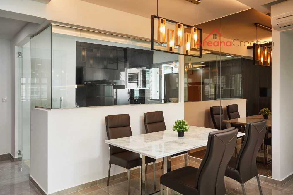 Scandinavian Dining Room with Drop Ceiling and Downlights