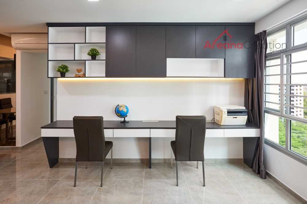Scandinavian Study with Drop Ceiling and Ceiling Light