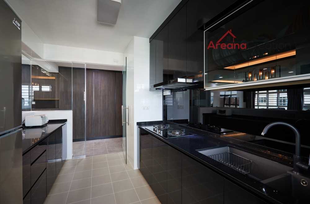 Scandinavian Kitchen with Wood Flooring and Kitchen Window