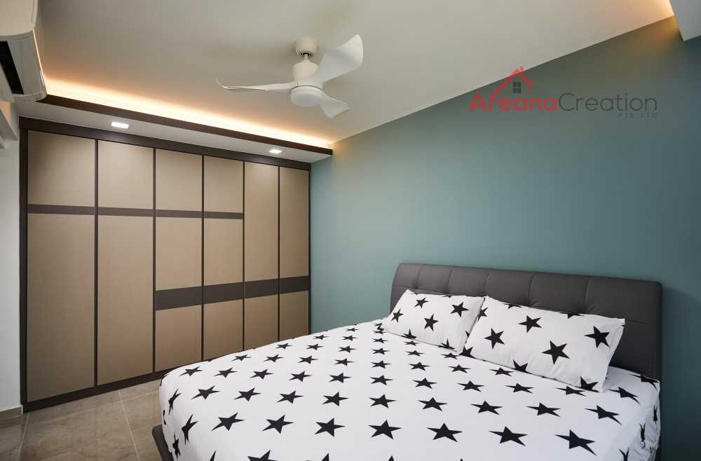Scandinavian Bedroom with Wood Flooring and Wardrobe