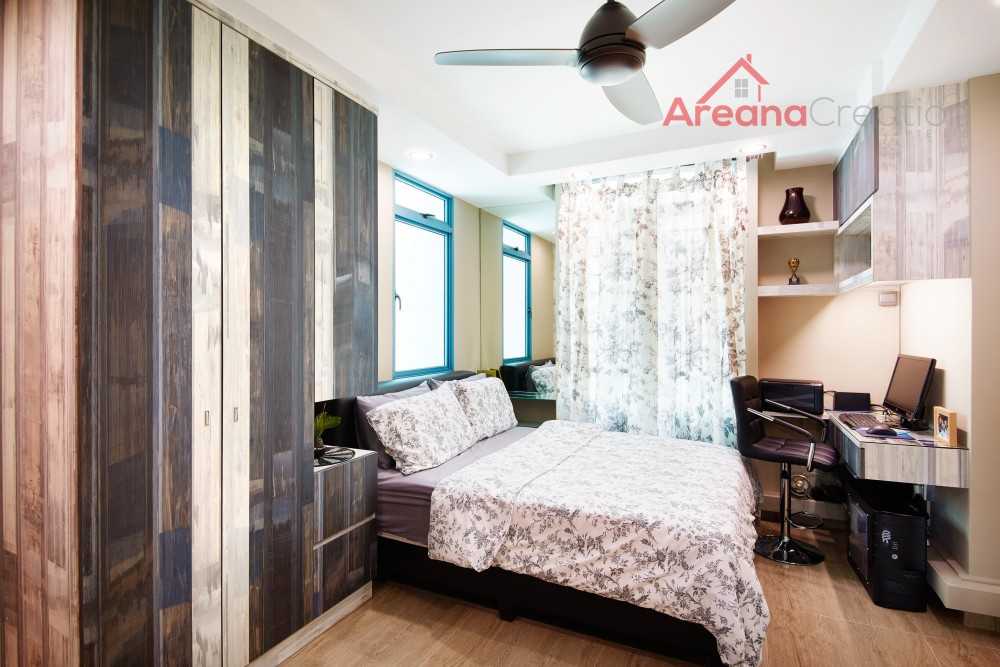 Vintage Bedroom with Wood Flooring and Cove Lighting